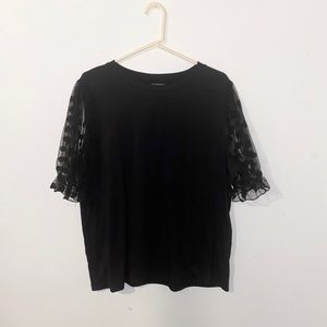 SHEIN 1XL Top w/ Mesh Polka Dot Sleeves